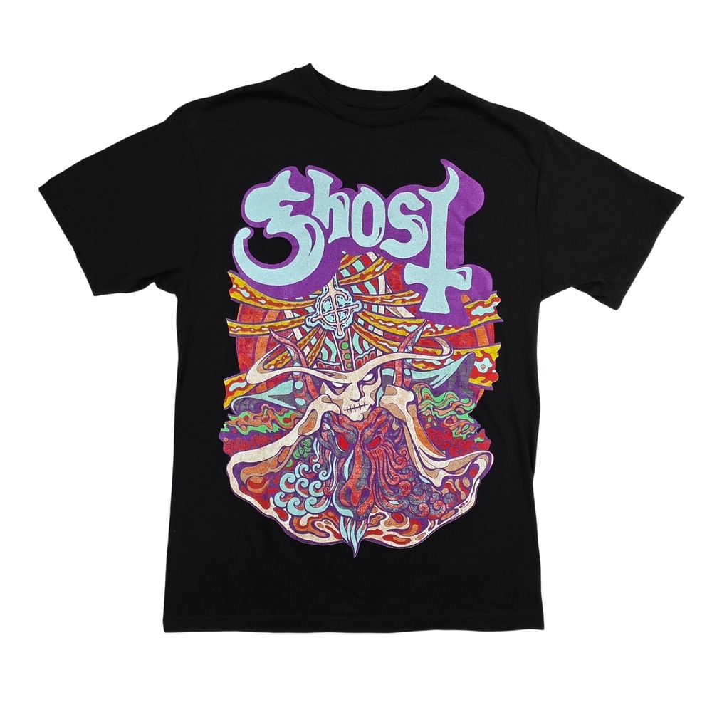 Ghost Band T-Shirt Mens Large Black Psychedelic Graphic Print Short Sleeve Tee